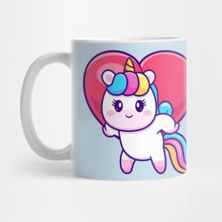 Cute Unicorn Bring Love Heart Cartoon Mug